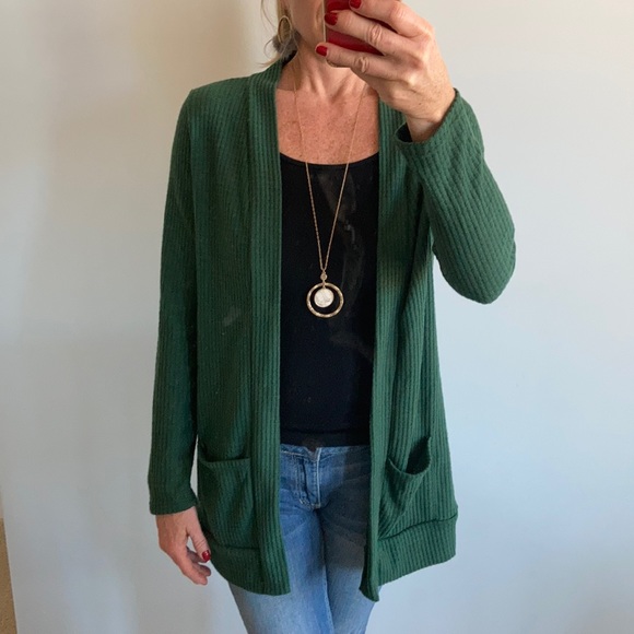 Green Long Sleeve Open Cardigan - Picture 3 of 8
